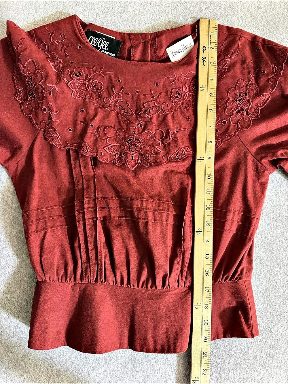Sue Wong Vintage Scalloped Embroidered Top XS Burgundy Edwardian Victorian - Picture 12 of 14